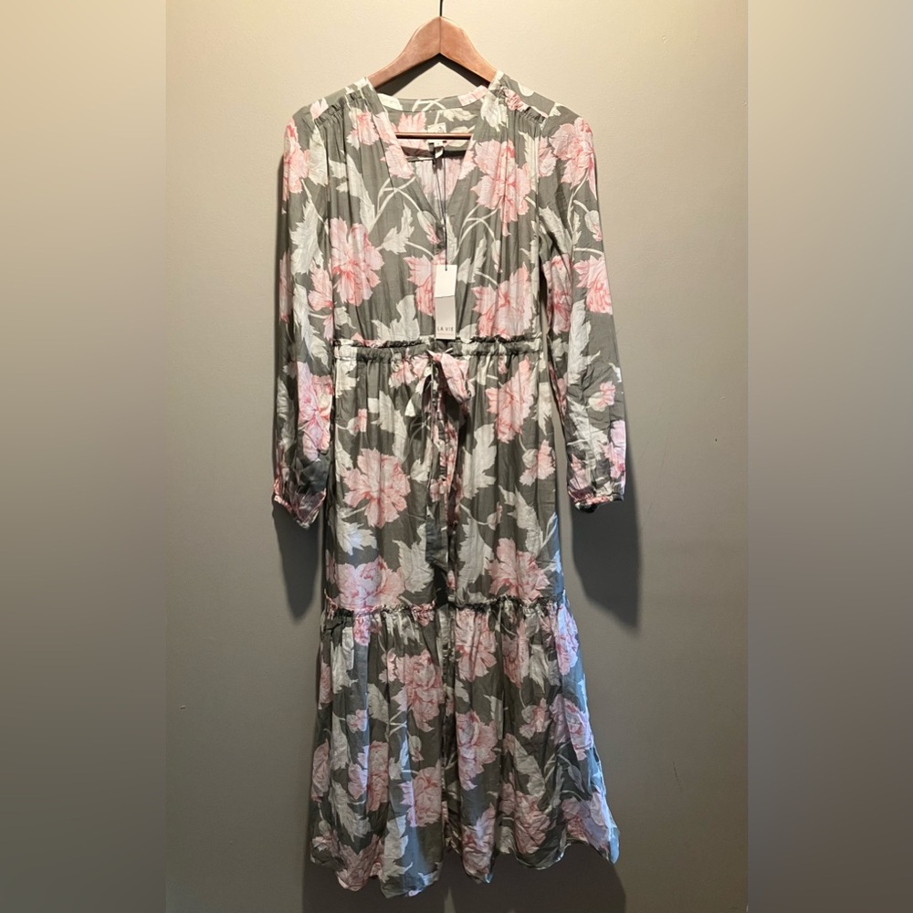 Rebecca Taylor La Vie spring dress floral part silk pink & olive green size XS
